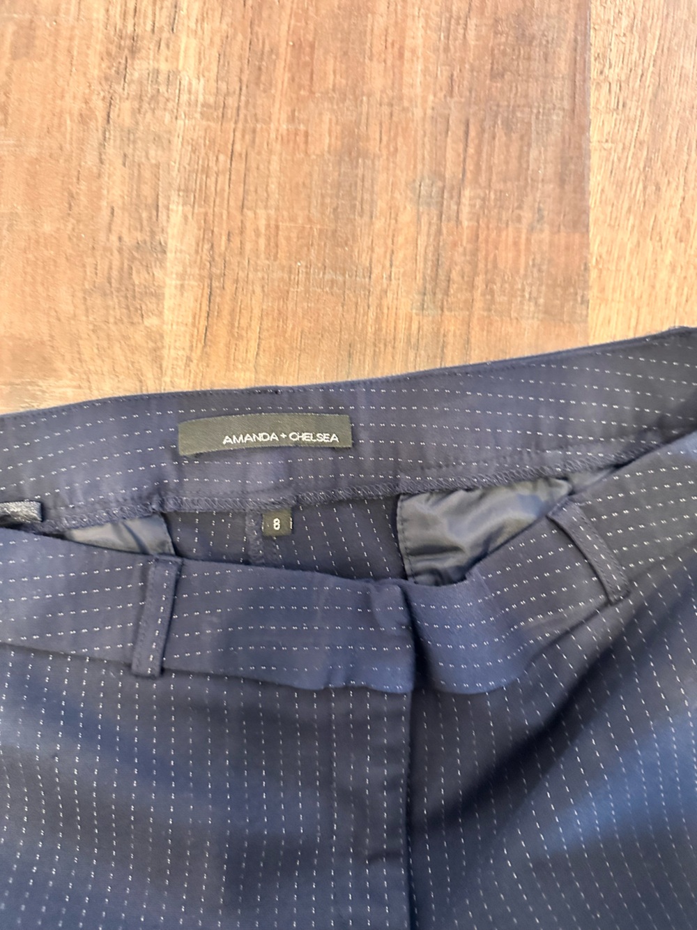 Amanda +chelsea ponte knit Navy Pinstripe Pant & Blazer Set jacket M pants 8 - Picture 8 of 10